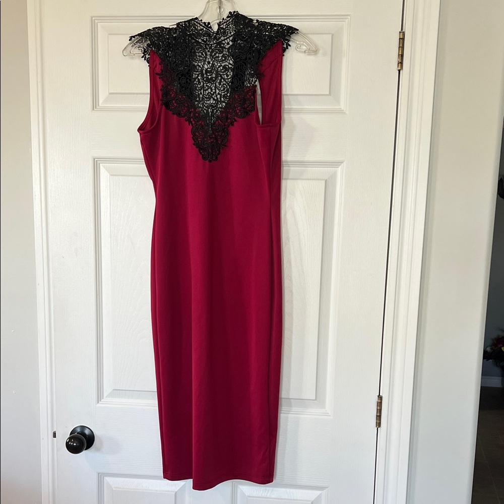 NWT - The Vintage Shop Burgundy/fuscia Midi Dress with Black Lace